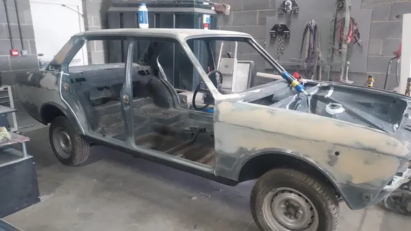 Classic car in workshop