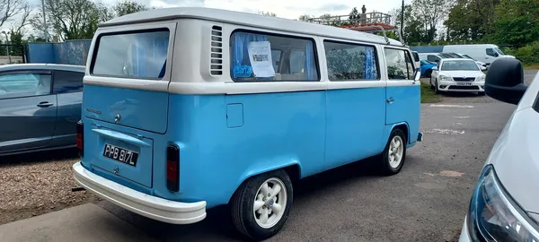 Restored VW Type 2 Bay Window camper rear view after two-tone respray