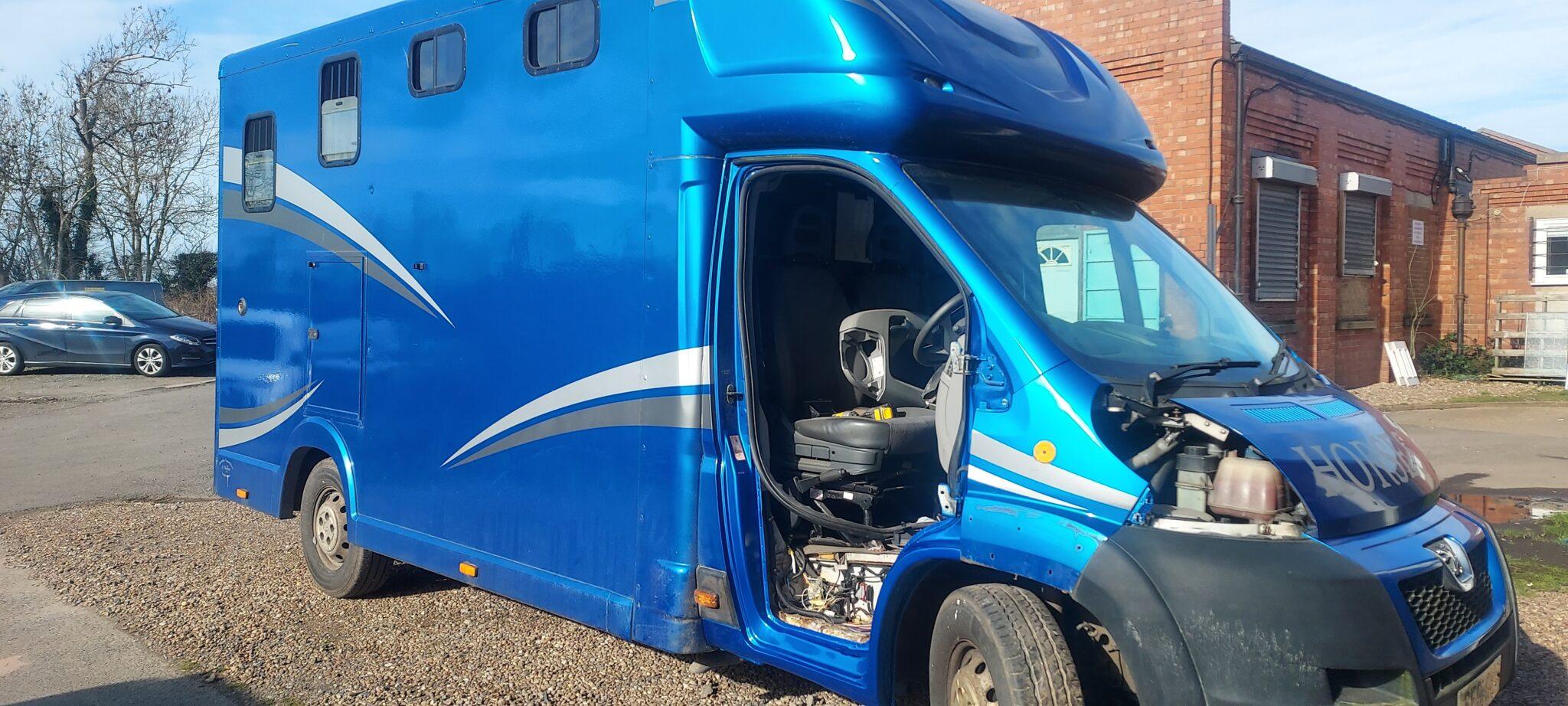 Peugeot Boxer horsebox after structural rust remediation - front view